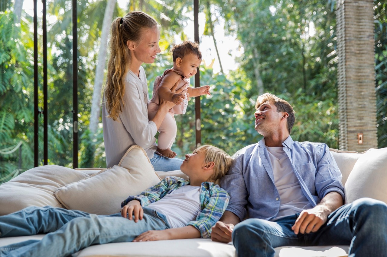 Happy family together spending time and enjoying at home